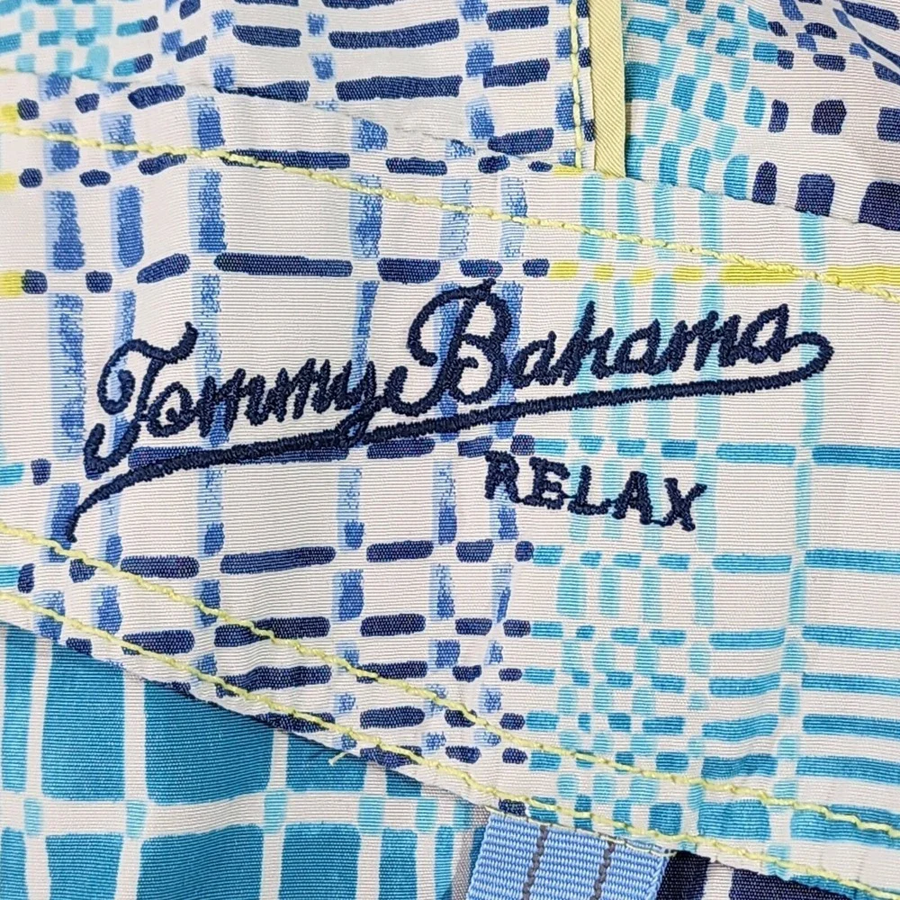 Tommy Bahama Relax Swim Trunks Mens 37x10 Blue Plaid Hawaiian Boardshorts Tag 38